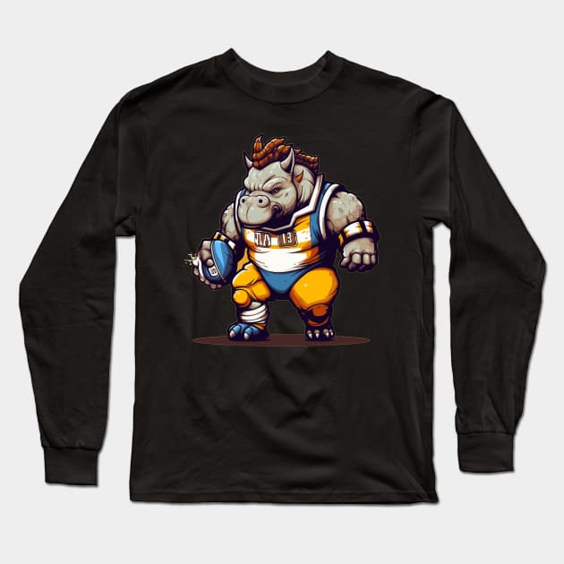 rhinoceros american football player Long Sleeve T-Shirt by javierparra